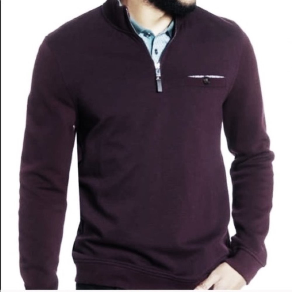 Men’s Preppy Casual Ted Baker London Purple 1/4 Zip Sweater Size 4 (Large)